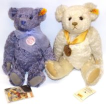 Steiff teddy bears: blonde mohair bear 654701, with yellow ribbon and Millennium medallion, H29cm,