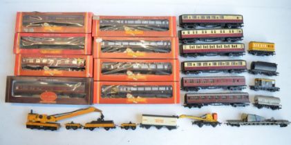 Collection of OO gauge railway coaches and goods wagons to include 4x boxed Royal Train coaches.