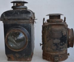 Two vintage Adlake Non Sweating railway lamp, larger version with no internals, both in need of