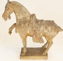 C20th Chinese Tang style horse, H37cm. Section of saddle broken and re-glued (refer to photos)
