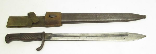 WWI Imperial Germany Army Butcher bayonet in original steel scabbard with webbing frog, Demag