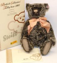 Steiff teddy bear: British Collectors' 2007 Old Black Bear, grey tipped mohair, wearing pale pink