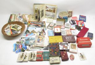 Mixed collection of Postcards, Cigarette Cards and playing cards, loose, in packs and in books (qty.