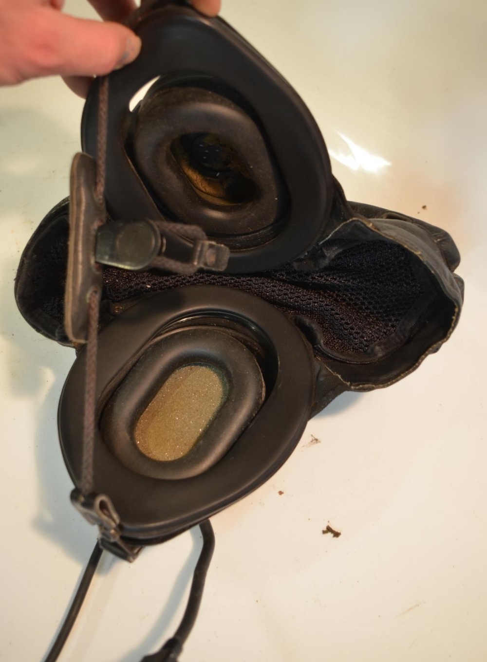 Post war German Bundeswehr tankers helmet with Telemit headphones and microphone - Image 3 of 4