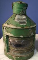 Large vintage starboard ships lantern made in aluminium with remnants of original green paint and