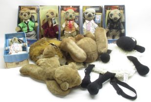 Collection of soft toys inc. Meerkats with COA