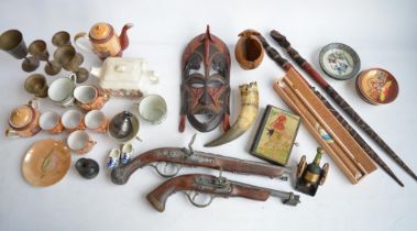 African carved wooden mask and other similar items, a giant Canary Islands cigar, 2 reproduction