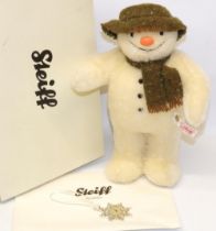 Steiff: The Snowman 663826, 2013 30th anniversary mohair soft toy, H26cm, with snowflake