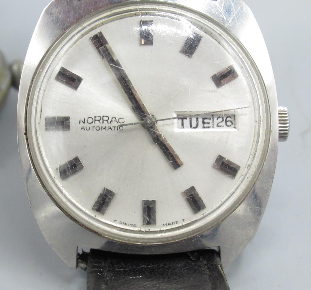 Swiss - rolled gold keyless open faced pocket watch, white enamel Roman dial with subsidiary - Image 3 of 6