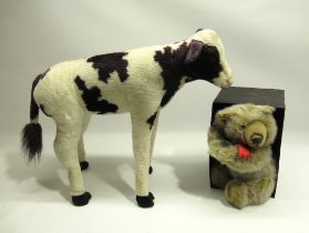 Large soft toy of a freestanding calf, H54cm, and a boxed Merrythought bear