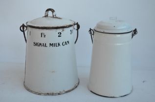 Vintage Prince Of Wares white enamelled Signal Milk Can (Height approx 19cm) and another, no
