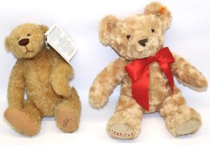 Steiff 2020 Cosy Year teddy bear with red ribbon, and a Gund Cliff Richard charity teddy bear by