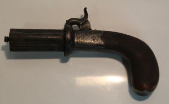 Early C19th four barrel percussion pepperbox pistol by James Almond of White Lane, Chapletown,