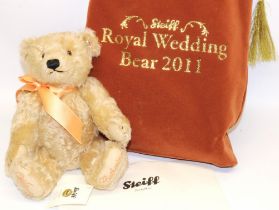 Steiff teddy bear: 2011 Royal Wedding commemorative bear, blonde mohair with peach ribbon and