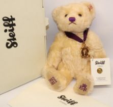 Steiff teddy bear: Diamond Jubilee 2012 663659, in cream mohair, with gold medallion on purple