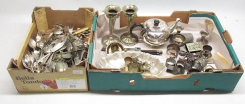 Collection of silver plate and EPNS items inc. tea pot, napkin rings, candle holders, etc. and a