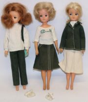 Sindy; Two blonde haired and one auburn haired Sindy dolls, heads stamped 033055x, 2 Gen 1077