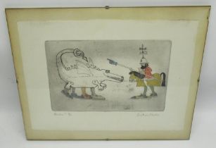 Clarke (Graham, 1941-); Pardon?, 1982, hand-coloured etching with aquatint on paper, signed,