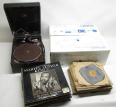 Portable HMV gramophone, boxed ION USB turntable and records mostly Classical