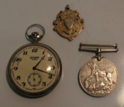 War Medal 1939-45, silver watch fob, and a Sekonda pocket watch made in USSR, (3)