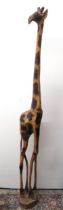 Carved wooden giraffe sculpture, H165cm