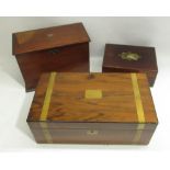 Victorian brass bound walnut lap desk with fitted interior, W46cm, Edwardian oak correspondence