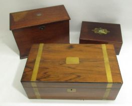 Victorian brass bound walnut lap desk with fitted interior, W46cm, Edwardian oak correspondence