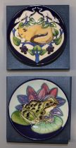 Moorcroft Pottery: two trial pin dishes/coasters - frog on a lily pad, dated '20; and 'Siam' cat and