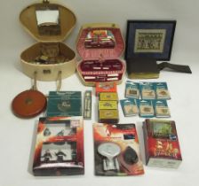 Ladies travelling case cont. compacts, lighters, pocket knives, etc., cased musical manicure set,