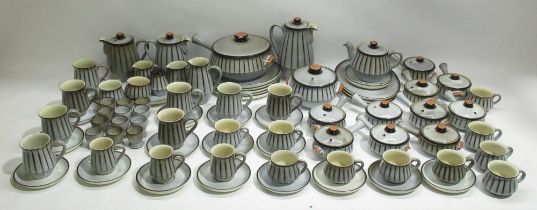 Large Denby breakfast set comprising tea pot plates, mugs, egg cups, etc. (approx. 82 pieces)