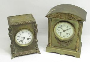 I. P. Japy & Co., late C19th architectural design brass mantle clock, porcelain Arabic dial,