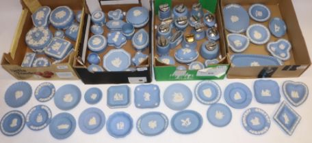 Collection of Wedgwood blue jasperware, incl. trinket dishes, trinket pots, table lighters, etc. (