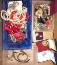 Collection of mostly costume jewellery including fashion watches, beaded necklaces, brooches etc.