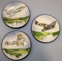 Moorcroft Pottery: three 'Flying Colours' series pin dishes/coasters, designed by Paul Hilditch,