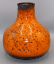 Guy Sydenham for Poole Pottery - bulb form vase, orange reactive glaze over dark clay body, GS mark,