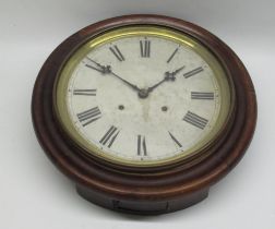 Late C19th American mahogany wall clock, circular moulded case with brass bezel enclosing 11"