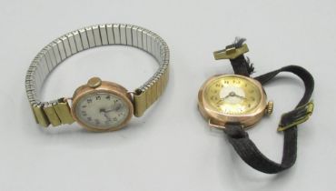 H. Samuel ladies gold wristwatch case back hallmarked .375 D25.2mm and another gold cased ladies