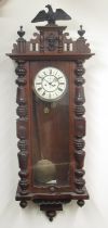 Gustav Becker - early C20th walnut Vienna wall clock, eagle pediment over full length glazed door