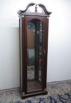 Geo. 111 style mahogany finish display cabinet, arched cresting, single door and four adjustable