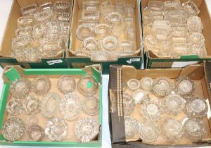 Collection of C19th and later clear glass salts, to include cut and pressed examples (approx. 80)