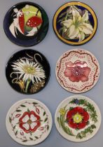 Moorcroft Pottery: six MCC Moorcroft Collectors' Club pin dishes/coasters - lily flower design on