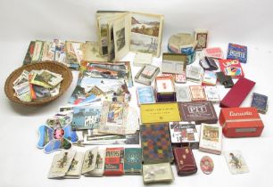 Mixed collection of Postcards, Cigarette Cards and playing cards, loose, in packs and in books (2