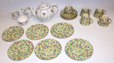 Grimwades chintz 'Kew' pattern teaware, comprising six tea plates, six saucers, and five cups; and a