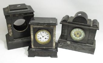 Japy Freres late C19th slate and variegated marble mantle clock, white enamel Roman dial, signed