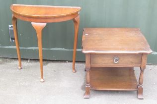 C20th distressed oak two tier coffee table with drawer, possibly Bevan Funnell, and a Reprodux