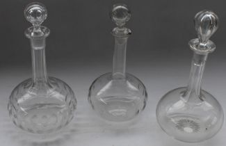 Set of three lead crystal glass decanters of various styles