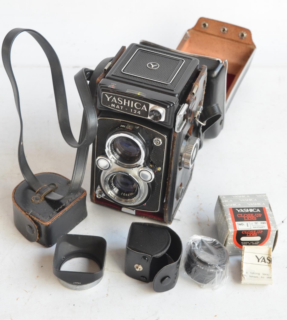 Yashica MAT-124 medium format film camera with boxed Yashica 30mm close up lens. Camera in excellent