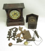 H.A.C. early C20th walnut 14 day mantle alarm clock H31.5cm and a C20th Black Forest cuckoo clock (