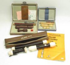 Two cased Moeck recorders, in original Moeck cases and a Aulos Tenor E No.511 recorder (3)