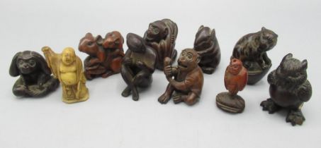 Collection of Netsuke inc. Monkeys, Mice, Owls, etc. (10)